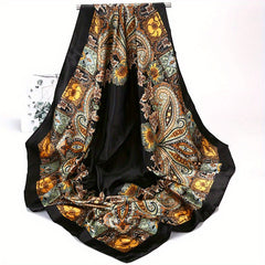 Fashionable Cashew Print Satin Square Scarf Large Shawl for Men