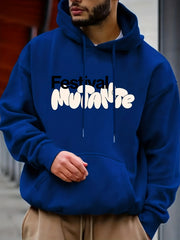 Men's Letter Print Hooded Sweatshirt Long Sleeve Drawstrings