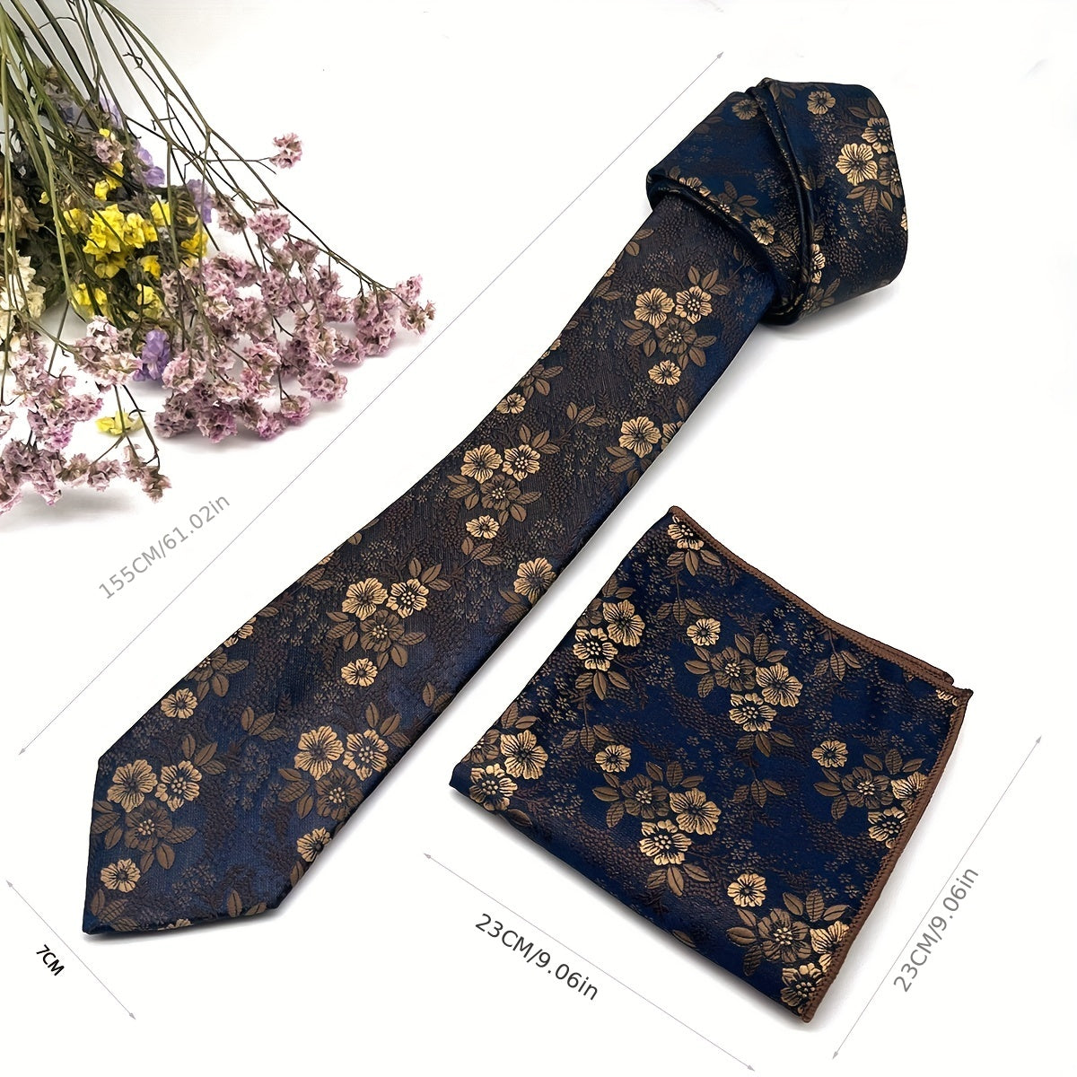 Men's Flowers And Leaves Tie & Pocket Square Set