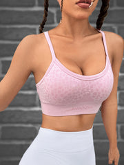 Leopard Print Crop Tank Top Round Neck High Stretch Spaghetti Straps