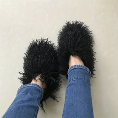 Women's Faux Fur Slippers Slip On Flat Casual Comfortable Indoor Shoes