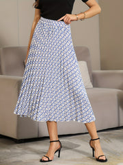 Geometric Print Pleated Skirt Elastic Waist Spring Summer Women's Clothing
