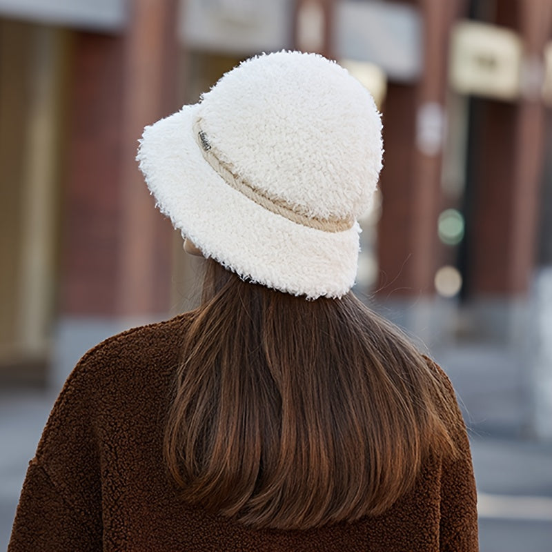 Faux Fur Bucket Hat Winter Thick Furry Fisherman Hat for Women