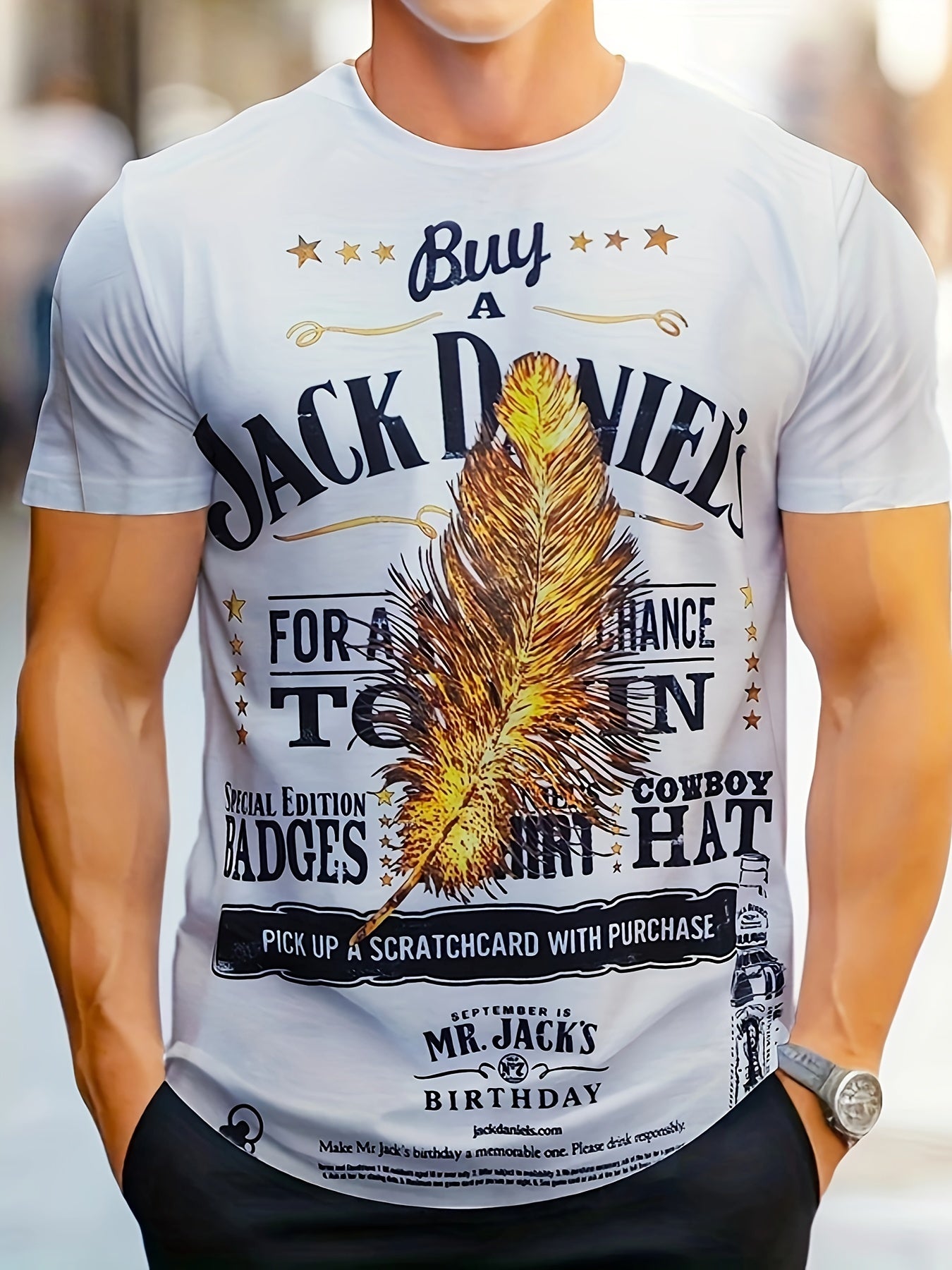 Letter And Feather Print Men's Short Sleeve T shirt