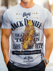 Letter And Feather Print Men's Short Sleeve T shirt