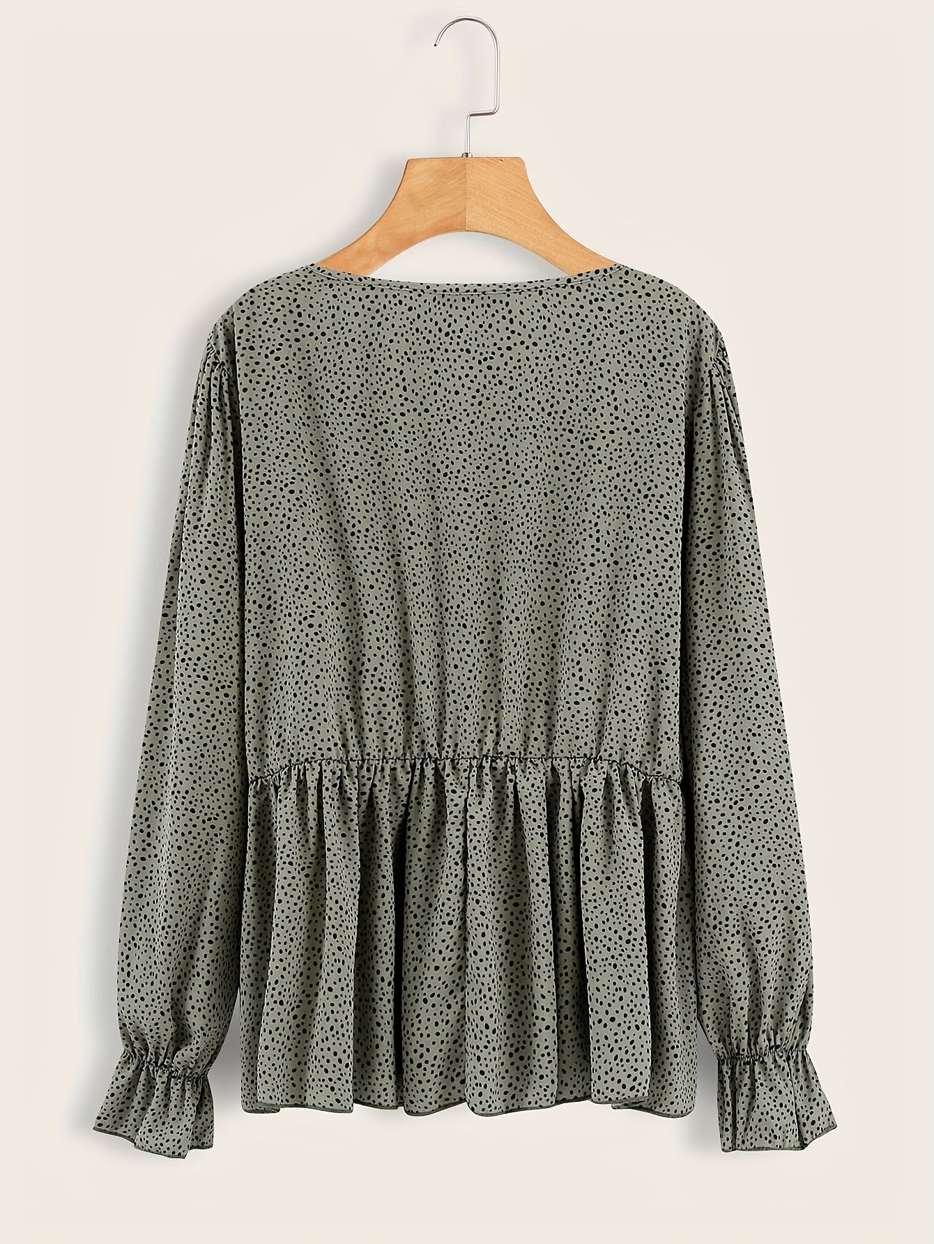 Dot Print Lantern Sleeve Blouse