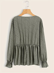 Dot Print Lantern Sleeve Blouse