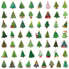 55pcs Cartoon Christmas Tree Vinyl Stickers with Santa Ornaments for Phone