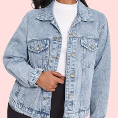 Flap Pockets Denim Coats Single Breasted Button Long Sleeves Lapel Denim Jackets