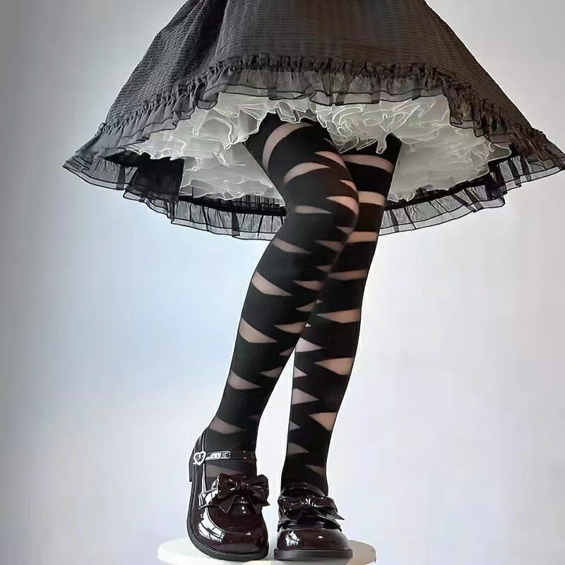 Bandage Striped Mesh Tights Stockings for Women