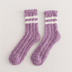 3 Pairs Striped Floor Socks Soft Fuzzy Warm Stockings
