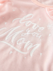 Baby Girls Love You Mom Ruffle Sleeve Bowknot Round Neck T shirt Clothes