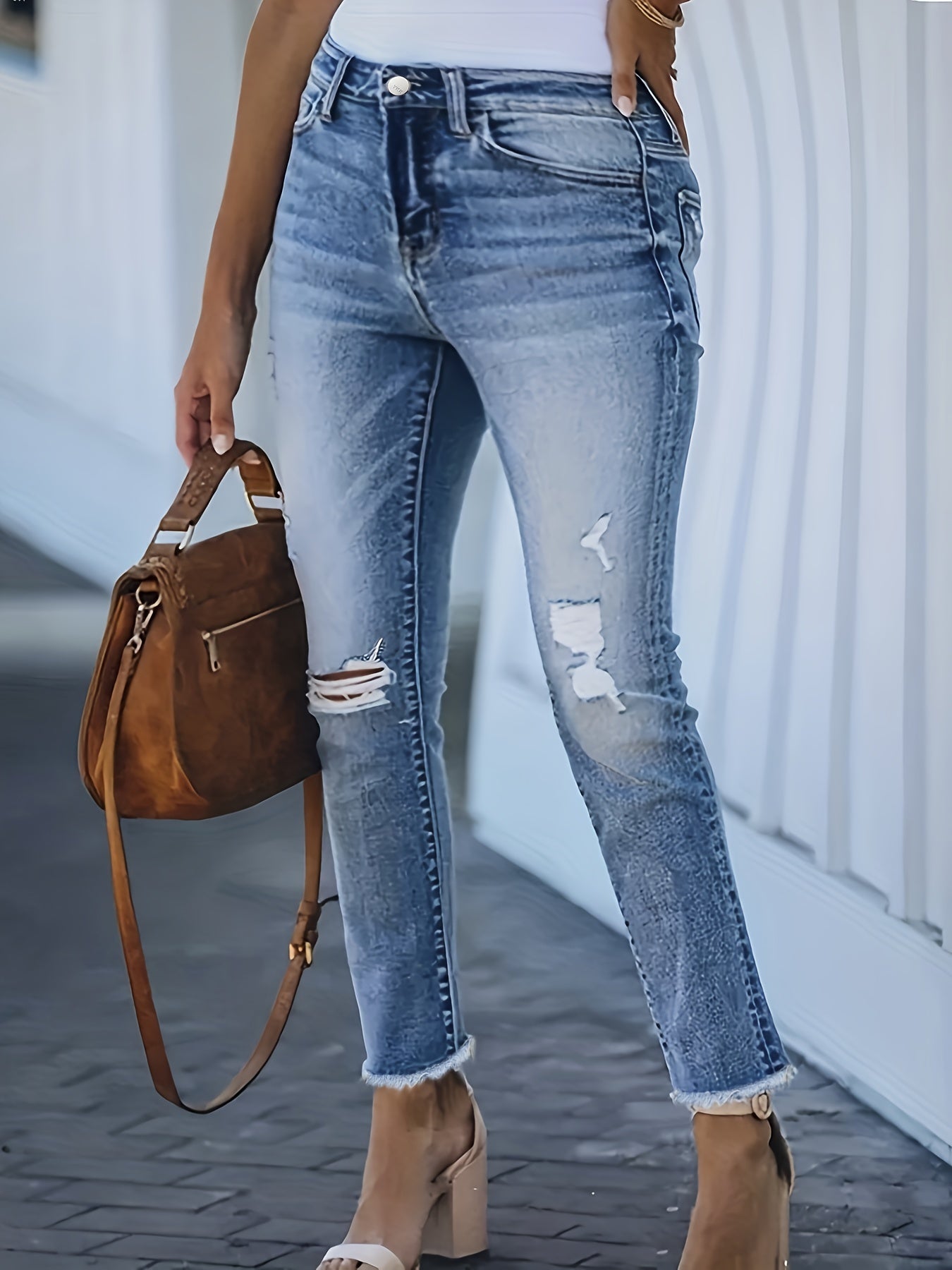 Washed Ripped High Stretch Jeans
