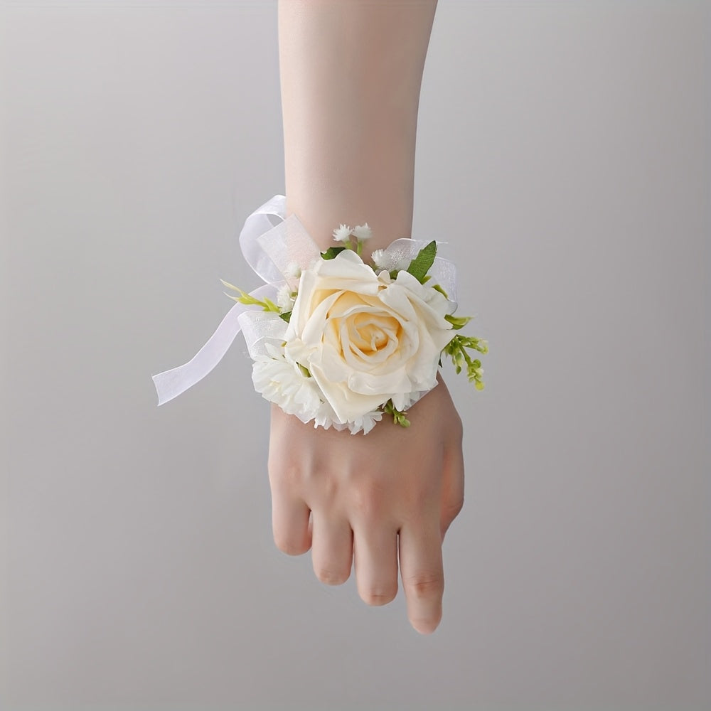 Bridal Wristlet Bouquet Artificial Roses and 'S Breath Ribbon Decoration
