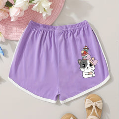 Girls Cake Cat Graphic Elastic Waist Casual Sports Track Shorts