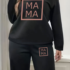 Casual Loungewear Set Women's Letter Print Fleece Top & Pants Pajama