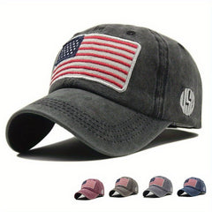 American Flag Embroidery Baseball Cap Washed Distressed Unisex Dad Hats