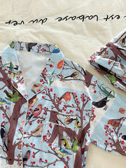 Floral Bird Print Pajama Set Long Sleeve Top & Pants