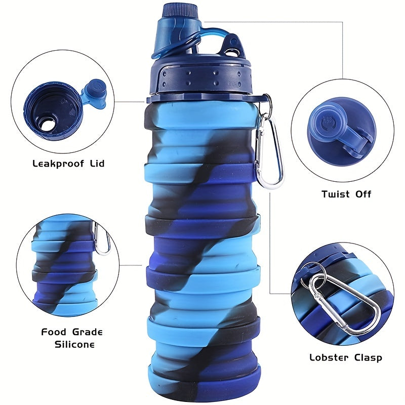 Collapsible Water Bottle Carabiner Leak Proof BPA Silicone Travel Camping Hiking