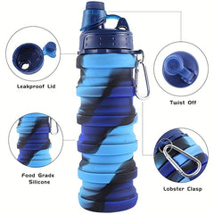 Collapsible Water Bottle Carabiner Leak Proof BPA Silicone Travel Camping Hiking