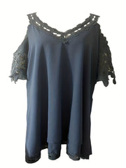 Cold Shoulder Lace Panel V Neck Dress