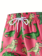 Dinosaur Print Men's Drawstring Shorts Swim Trunks Swimwear