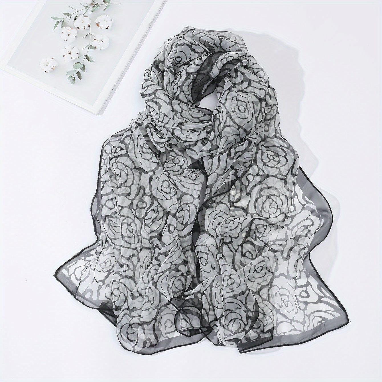 Rose Print Gauze Scarf Windproof Shawl Travel Beach Towel