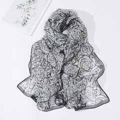 Rose Print Gauze Scarf Windproof Shawl Travel Beach Towel