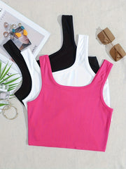 3 Pack Women's Mixed Crop Tank Tops Crew Neck Sleeveless Summer Top