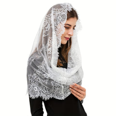 Retro Style Lace Mantilla Veil for Women Soft Polyester Blend Intricate Floral