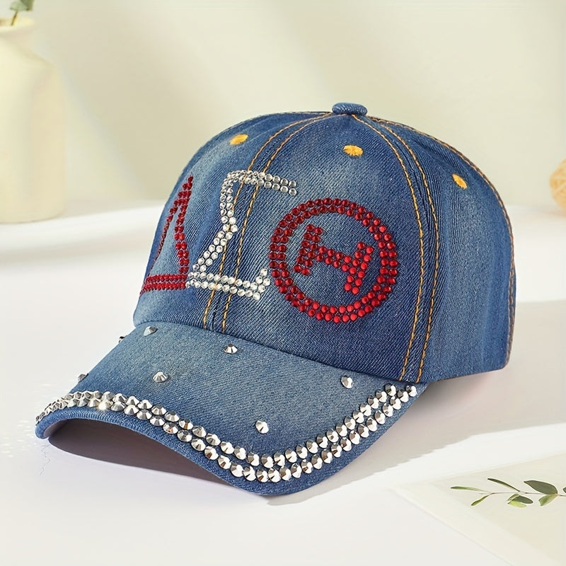 Rhinestone Decor Baseball Cap Denim Sunshade Dad Hat Casual Sun Hats