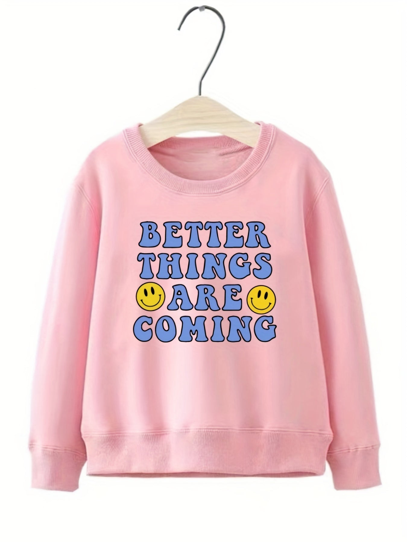 Smile Pattern Round Neck Sweatshirt For Girls
