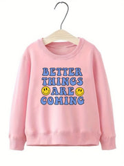 Smile Pattern Round Neck Sweatshirt For Girls