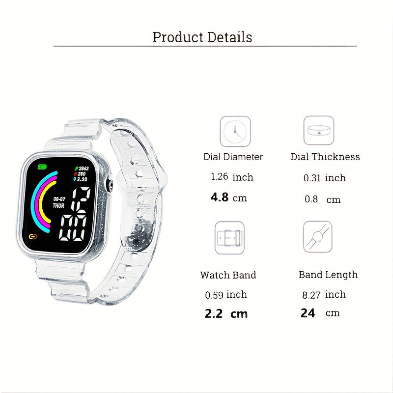 Large Screen Rainbow LED Square Watch For Kids