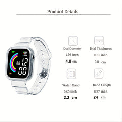 Large Screen Rainbow LED Square Watch For Kids