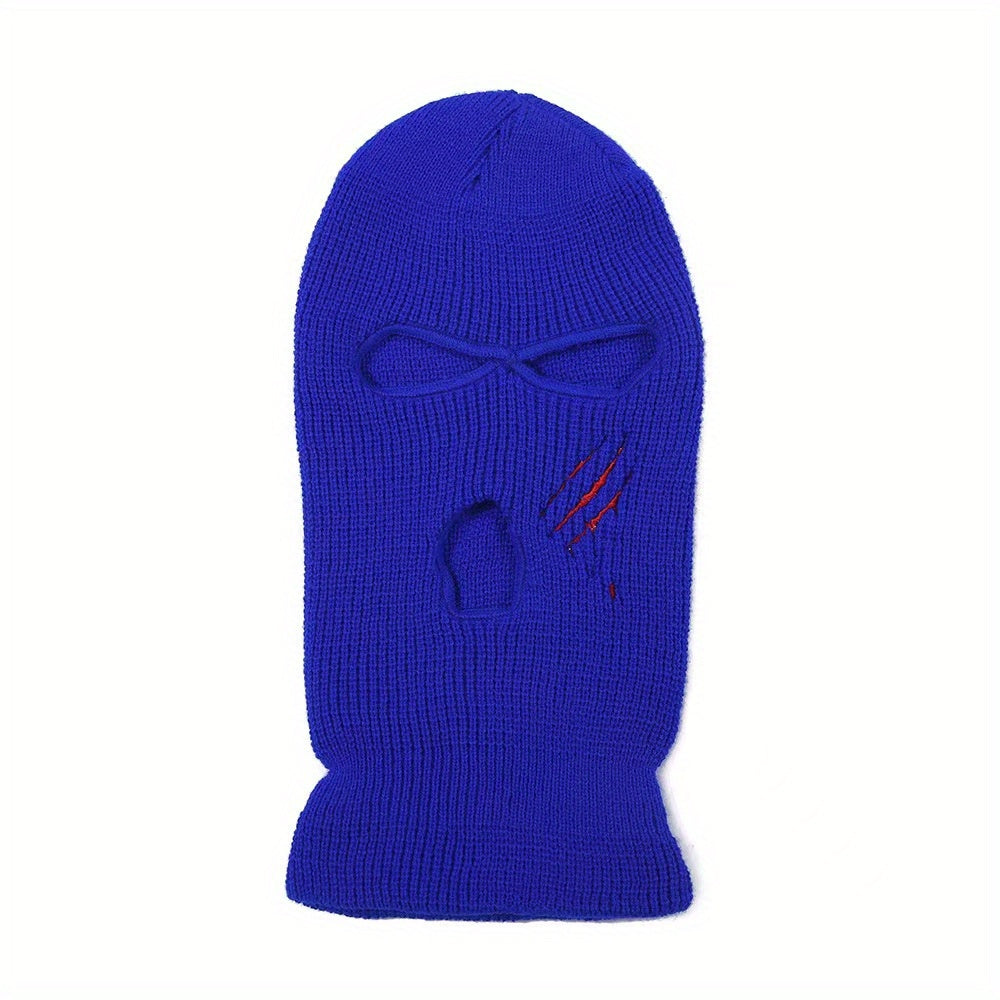 Men's Paw Print Three Hole Knit Cap Warm Cycling Hat