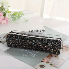 Sparkling Pencil Case Storage Bag Minimalist Cylinder Design