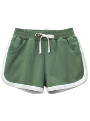 Girls' Contrast Binding Elastic Waist Casual Shorts