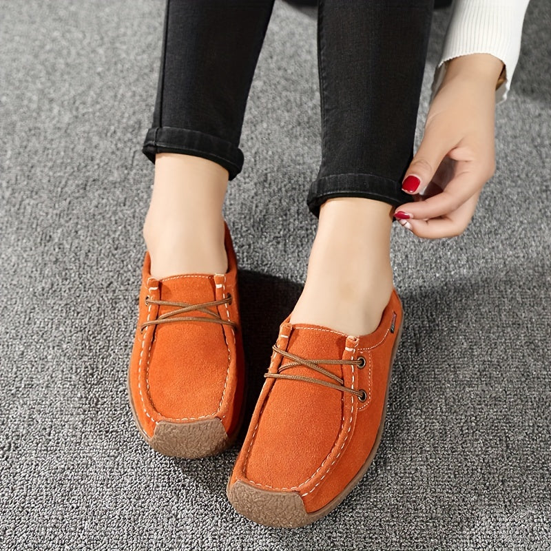 Women's Comfy Lace Up Soft Sole Micro Suede Flat Shoes