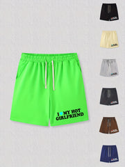 Men's Love Girlfriend Print Shorts Vintage Stretch Drawstring Shorts