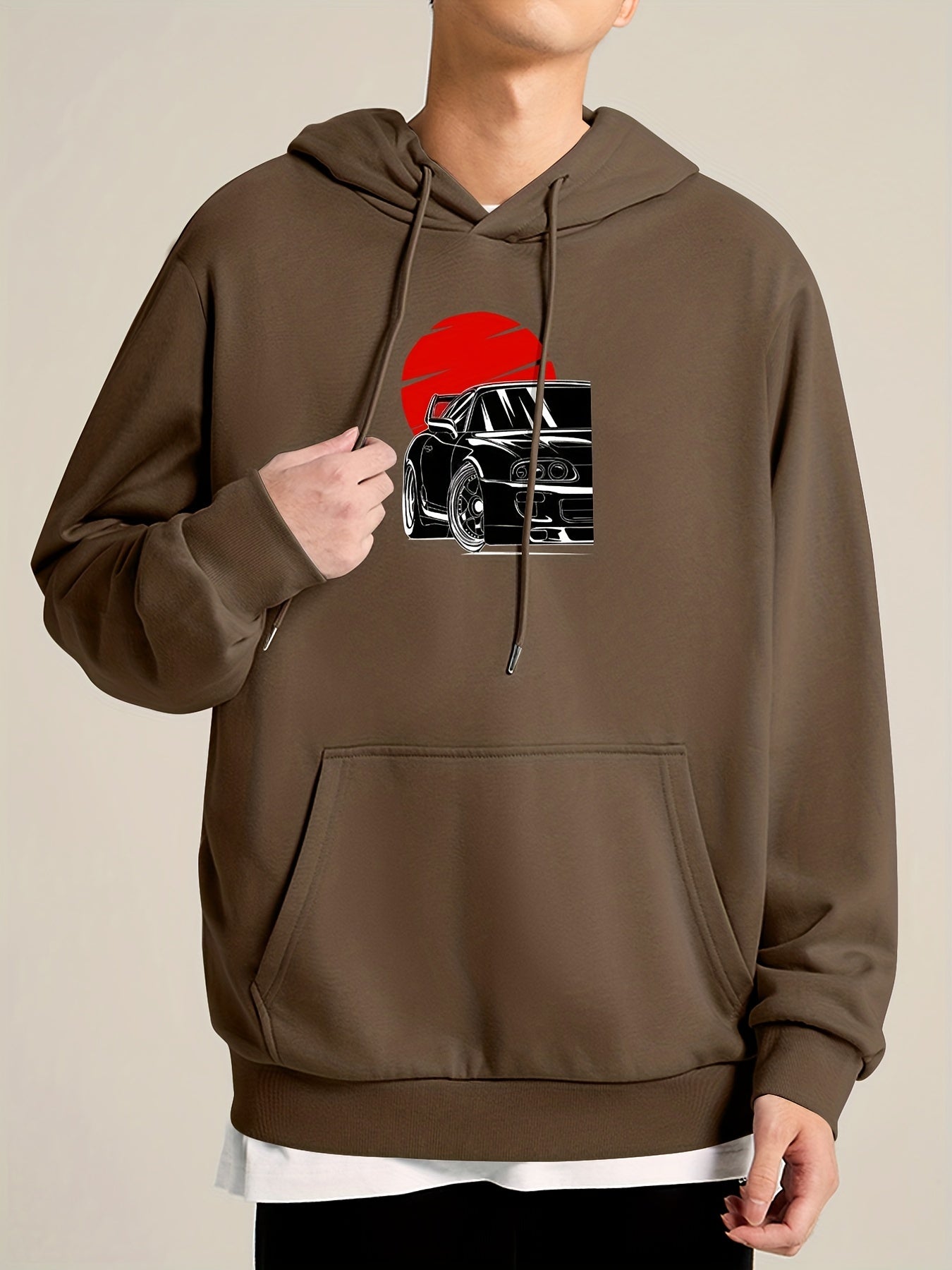 Sunset Print Hoodie Men's Casual Pullover Hooded Sweatshirt