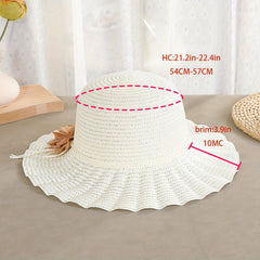 Flower Decor Ruffles Sun Hat Solid UV Protection Straw Hats