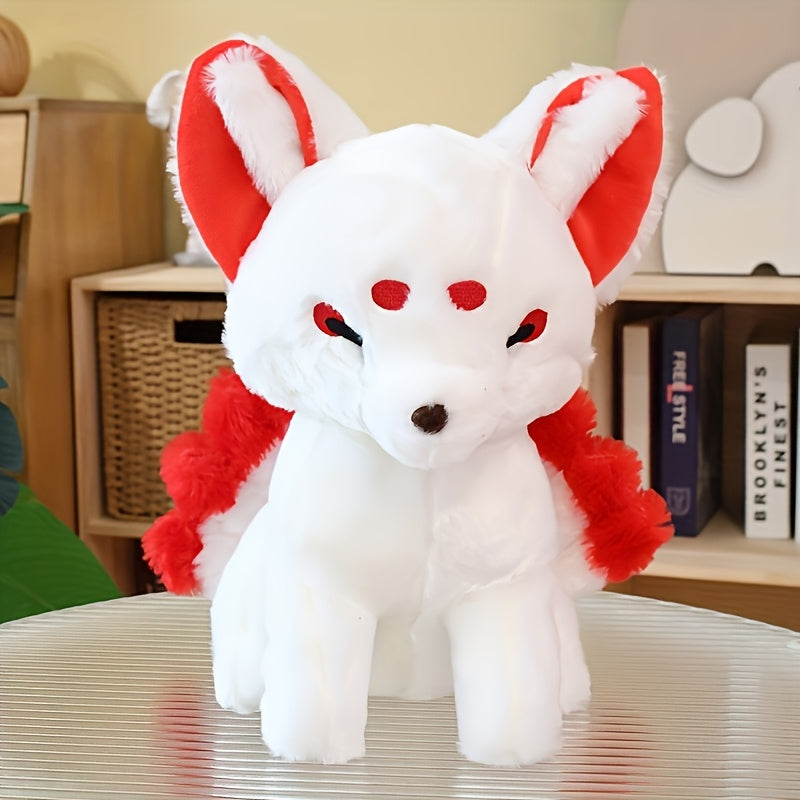 Realistic Sitting Fox Plush Toy Two Tone & Red Stuffed Animal