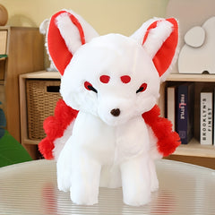 Realistic Sitting Fox Plush Toy Two Tone & Red Stuffed Animal