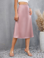 Satin Midi Skirt High Waist Solid Casual Skirt