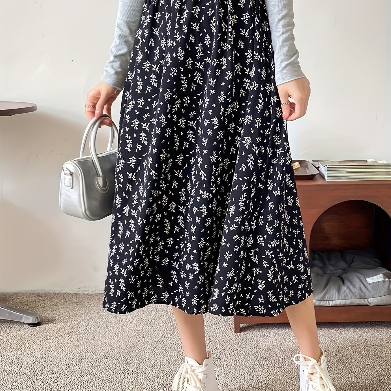Floral Print High Waist Midi Skirt for Women