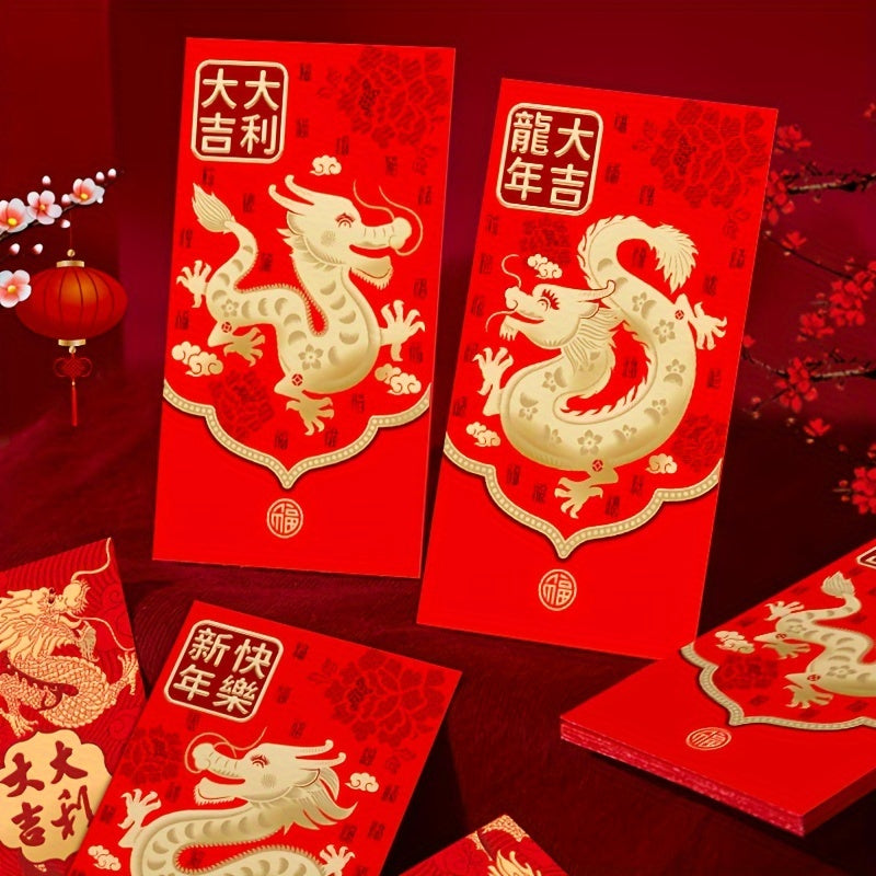6pc Traditional Dragon Red Envelopes, Creative 3D Lucky Money Envelope