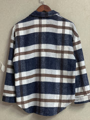 Plaid Button Down Long Sleeve Jacket Loose Lapel Plaid Jacket