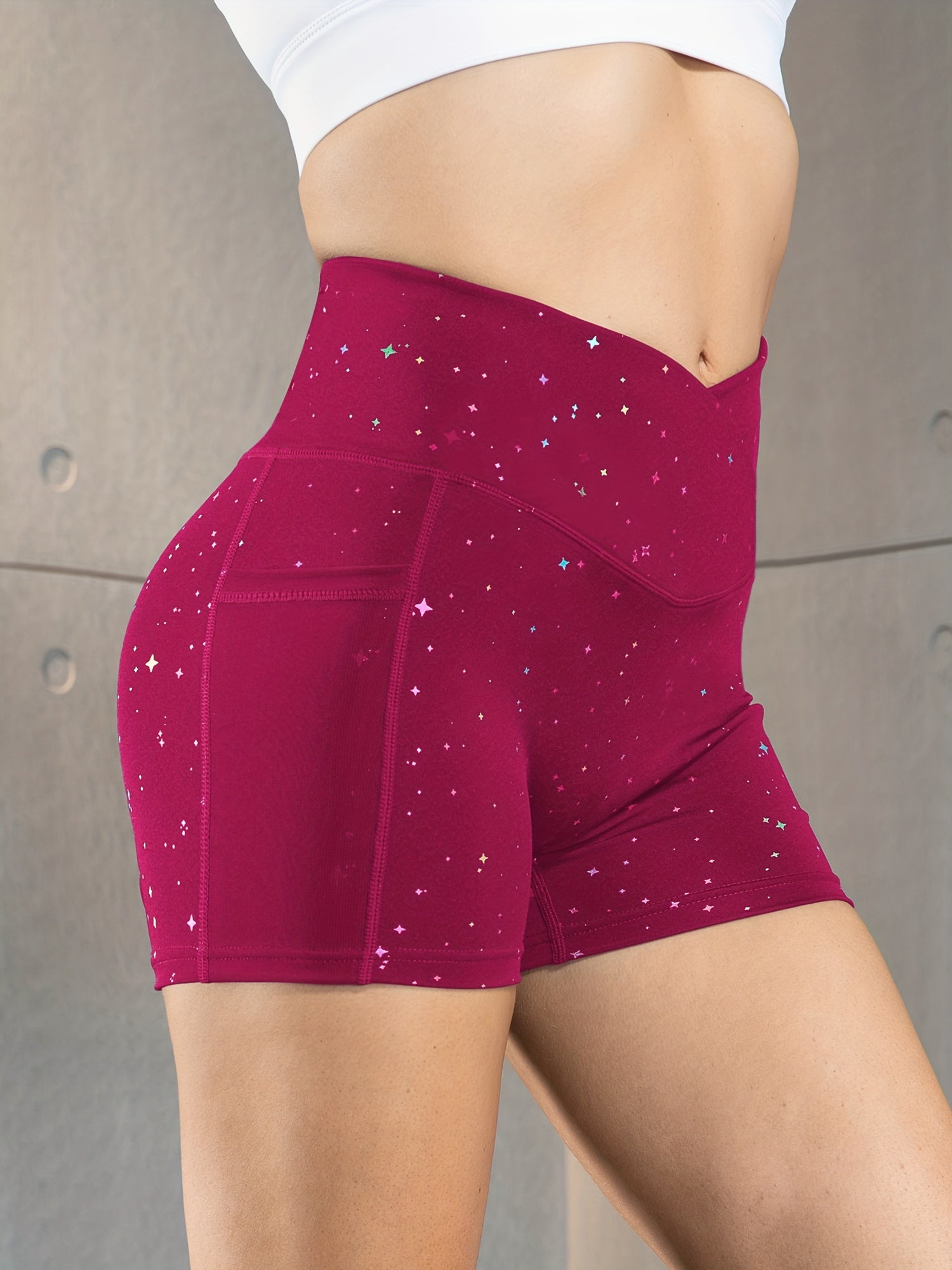 Women's Star Print Cross Waist Yoga Shorts Sexy Skinny Comfortable for Fitness