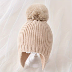 Children's Knitted Hat with Ear Protection and Fur Ball